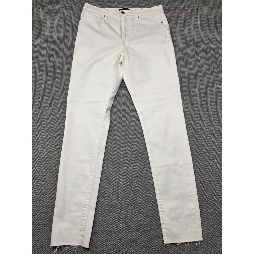 Banana Republic White High Rise Skinny Jeans Raw Hem Washwell 30L Premium Denim